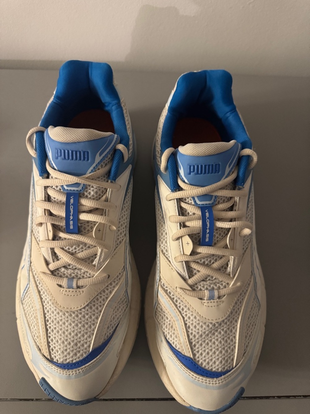 Puma White and Blue Athletic Mesh Sneakers